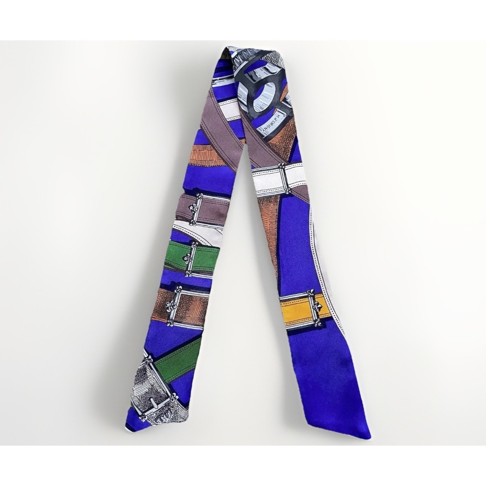 Hermes by Henri D'Origny  Silk Twilly Scarf Ribbon 32x2" Multicolor